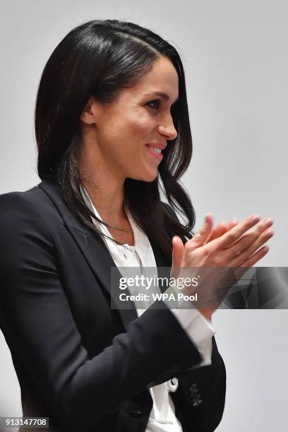 Meghan Markle presents awards during the 'Endeavour Fund Awards' Ceremony at Goldsmiths Hall on February 1, 2018 in London, England. The awards...