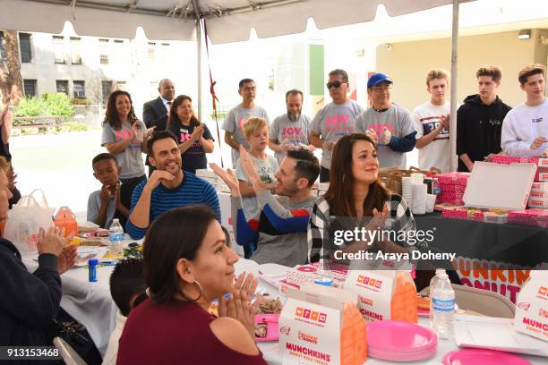 Cheyenne Jackson, Jason Landau and Angelique Cabral attend the Starlight Children's Foundation's Design-a-Gown Launch Event at LAC+USC Medical Center...