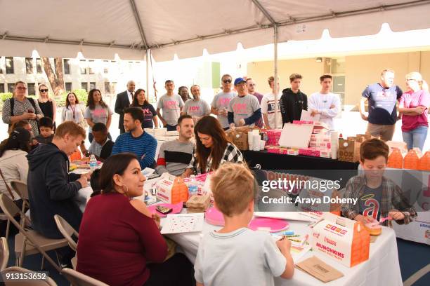 Cheyenne Jackson, Jason Landau and Angelique Cabral attend the Starlight Children's Foundation's Design-a-Gown Launch Event at LAC+USC Medical Center...