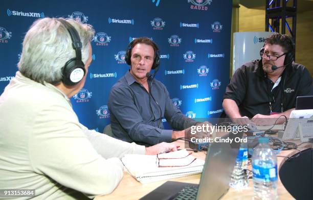 Former NFL coach and SiriusXM radio host Pat Kirwan, former NFL player Doug Flutie and SiriusXM radio host Jim Miller attend SiriusXM at Super Bowl...