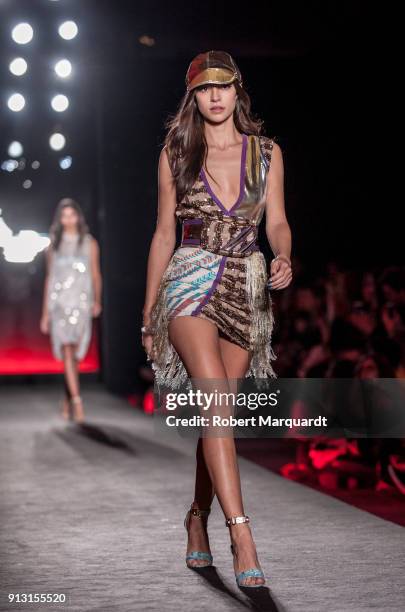 Model walks the runway for Custo Barcelona at the Barcelona 080 fashion week on February 1, 2018 in Barcelona, Spain.