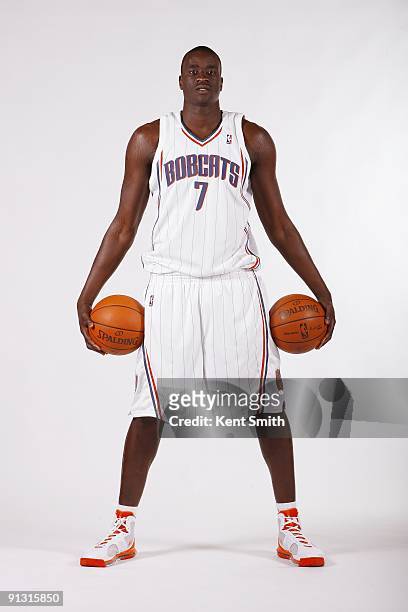 DeSagana Diop of the Charlotte Bobcats poses for a portrait during 2009 NBA Media Day at Time Warner Cable Arena on September 28, 2009 in Charlotte,...