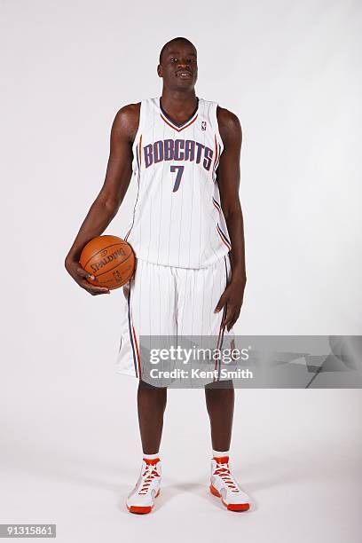 DeSagana Diop of the Charlotte Bobcats poses for a portrait during 2009 NBA Media Day at Time Warner Cable Arena on September 28, 2009 in Charlotte,...