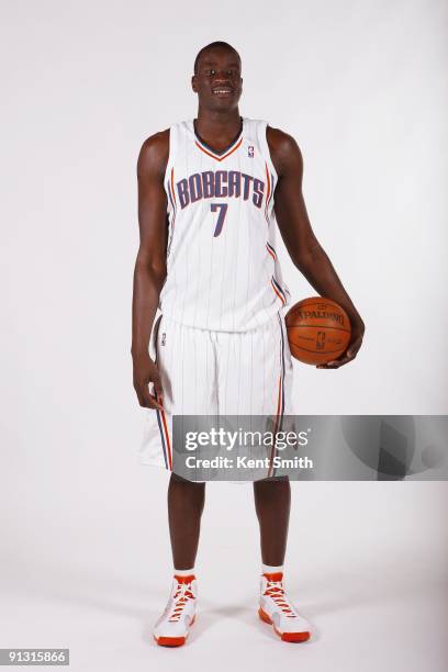 DeSagana Diop of the Charlotte Bobcats poses for a portrait during 2009 NBA Media Day at Time Warner Cable Arena on September 28, 2009 in Charlotte,...