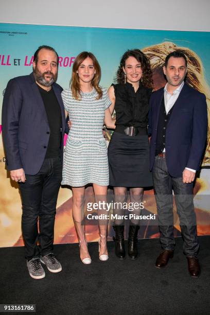 Actors Guillaume Bouchede, Matilda Lutz, director Coralie Fargeat and actor Vincent Colombe attend the 'Revenge' Premiere at UGC Cine Cite des Halles...