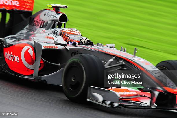 Heikki Kovalainen of Finland and McLaren Mercedes drives during practice for the Japanese Formula One Grand Prix at Suzuka Circuit on October 2, 2009...