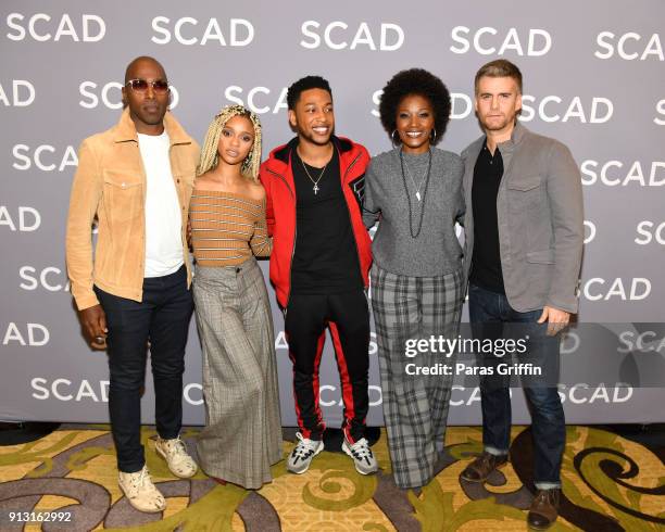 Actors Ntare Guma Mbaho Mwine, Tiffany Boone, Jacob Latimore, Yolonda Ross, and Armando Riesco attend a press junket for 'The Chi' on Day 1 of the...