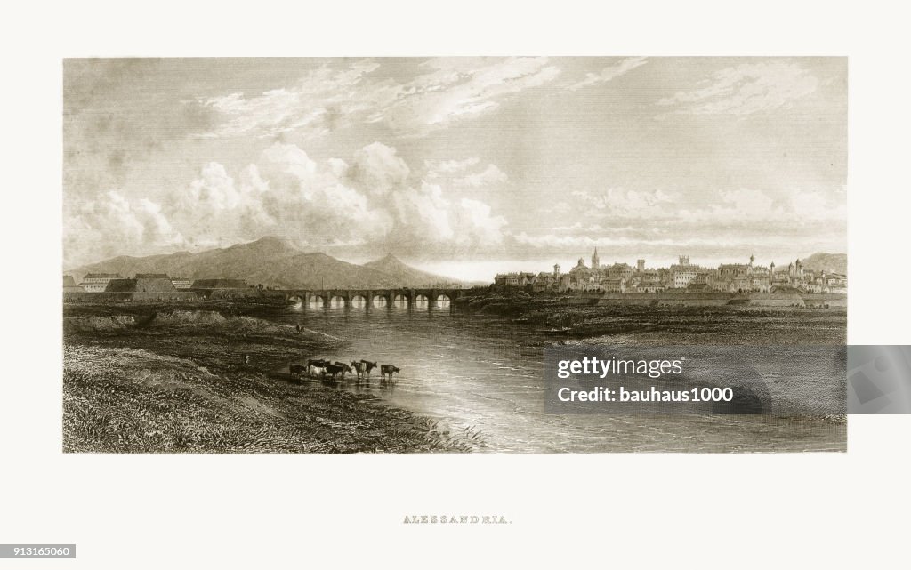 Alessandria, Italy Victorian Engraving, Circa 1865
