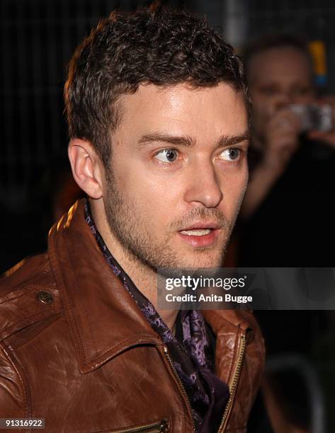 Singer and designer Justin Timberlake arrives to visit the fashion show of his label "William Rast" during the Bread and Butter fashion trade fair at...