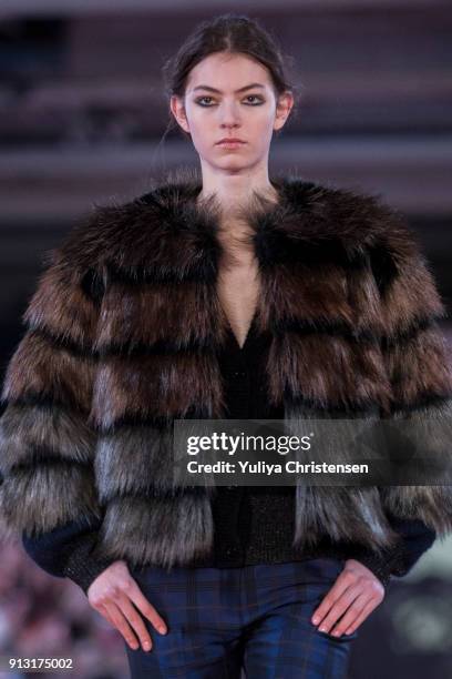 Model on the catwalk for Munthe during the Copenhagen Fashion Week Autumn/Winter 18 on February 1, 2018 in Copenhagen, Denmark.