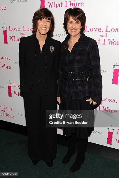 Playwrights Nora Ephron and Delia Ephron attend the after party for the Off Broadway opening night of "Love, Loss and What I Wore" at Bryant Park...