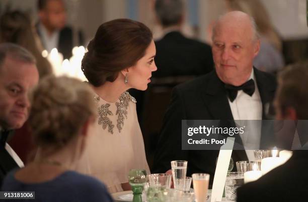 Catherine, Duchess of Cambridge attends a dinner at the Royal Palace attend dinner at the Royal Palace on day 3 of their visit to Sweden and Norway...