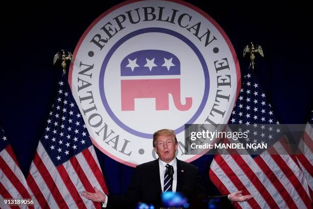 President Donald Trump speaks at the Republican National Committee winter meeting at the Trump International Hotel in Washington, DC on February 1,...