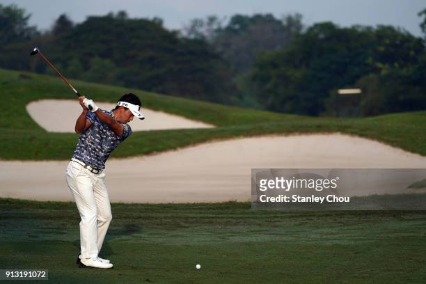 Daisuke Kataoka of Japan in action during day two of the 2018 Maybank Championship Malaysia at Saujana Golf and Country Club on February 2, 2018 in...