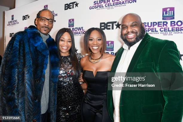 Snoop Dogg, EVP Head of Programming at BET, Connie Orlando, Hosts Yvonne Orji and Pastor John Gray at BET Presents 19th Annual Super Bowl Gospel...