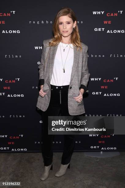 Kate Mara attends wearing rag & bone at the New York premiere of "Why Cant We Get Along" on February 1, 2018 in New York City.