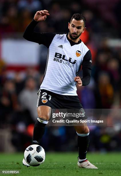 Martin Montoya of Valencia in action during the Copa del Rey semi-final first leg match between FC Barcelona and Valencia CF at Camp Nou on February...