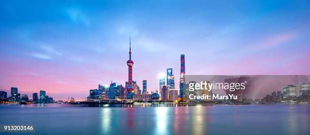 aerial view of shanghai at sunrise - apec 2017 stock pictures, royalty-free photos & images