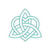 Vector icon: Celtic knot, triquetra cross or Trinity symbol with heart shape. Gaelic or Celtic medieval style knotwork of Holy Trinity isolated.
