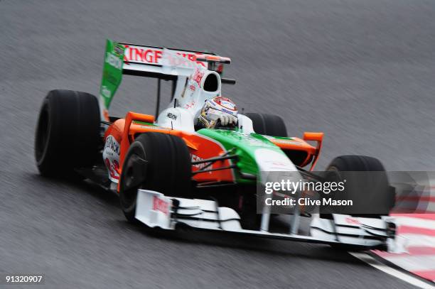 Adrian Sutil of Germany and Force India drives during practice for the Japanese Formula One Grand Prix at Suzuka Circuit on October 2, 2009 in...