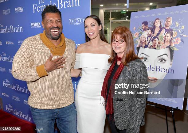 Deon Cole, Whitney Cummings, and Dr. Louann Brizendine attend the premiere of IFC Films' 'The Female Brain' at ArcLight Hollywood on February 1, 2018...