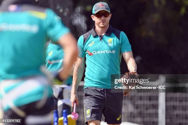 Assistant Coach Chris Rogers of Australia looks on during an Australian training session at Bay Oval on February 2, 2018 in Tauranga, New Zealand.