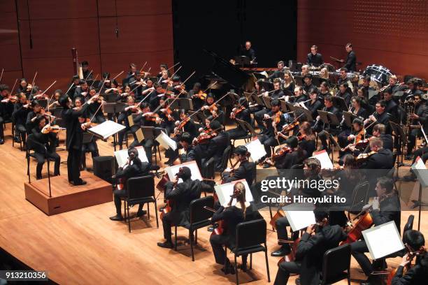 Chen Lin conducts the Juilliard Orchestra in Chen Qigang's "Luan Tan" at Alice Tully Hall on Friday night, January 26, 2018. The concert was part of...