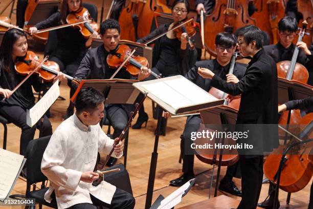 Wei-Yang Andy Lin on Erhu performing Guo Wenjing's "Wild Grass" with the Juilliard Orchestra conducted by Chen Lin at Alice Tully Hall on Friday...
