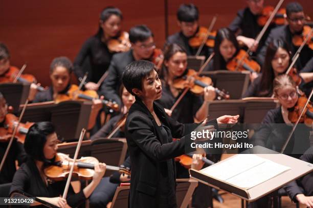 Chen Lin conducts the Juilliard Orchestra in Zhu Jian-Er's "Symphony No 5" at Alice Tully Hall on Friday night, January 26, 2018. The concert was...