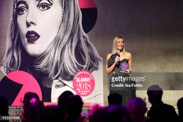 Product Manager YSL Beauty Make-Up 'Yves Saint Laurent Beauty' Maiken Bolesta on stage at the Glammy Award 2018 on February 1, 2018 in Munich,...