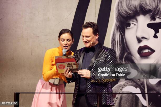 Janina Uhse and Guido Maria Kretschmer on stage at the Glammy Award 2018 on February 1, 2018 in Munich, Germany.