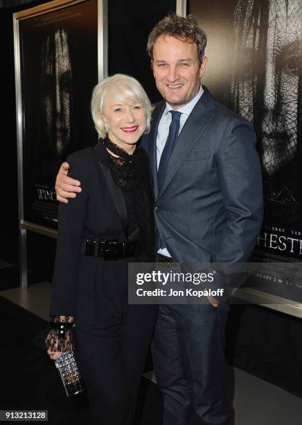 Helen Mirren and Jason Clarke attend the Los Angeles premiere "Winchester" at Cinemark Playa Vista on February 1, 2018 in Los Angeles, California.