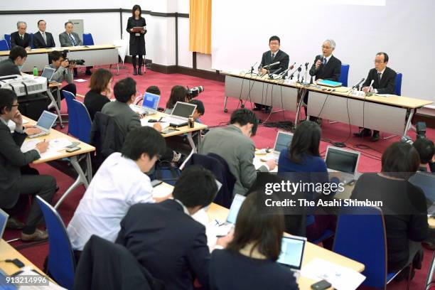 Masao Kitano , an executive vice president of Kyoto University speaks at a news conference for an error in last year's entrance exam on February 1,...
