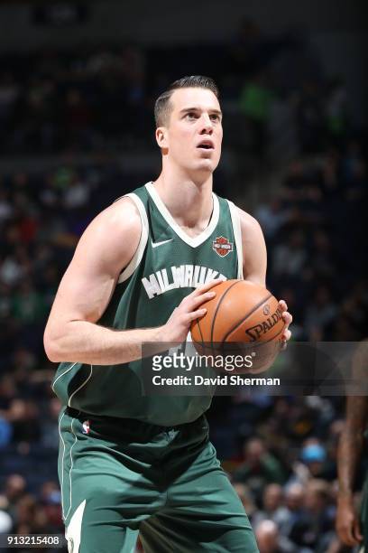 Marshall Plumlee of the Milwaukee Bucks handles the ball against the Minnesota Timberwolves on February 1, 2018 at Target Center in Minneapolis,...