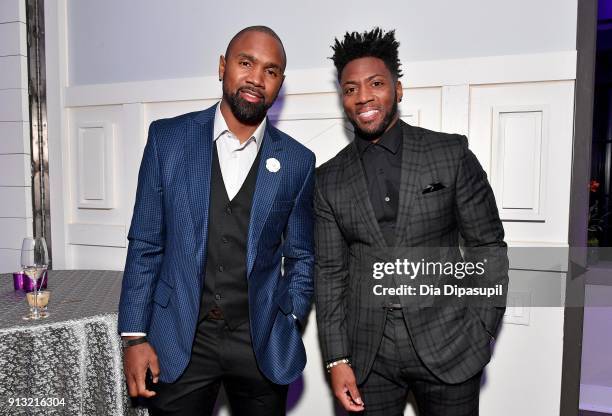 Former NFL players Charles Woodson and Ryan Clark attend the #Culinary Kickoff at Spoon And Stables Restaurant on February 1, 2018 in Minneapolis,...