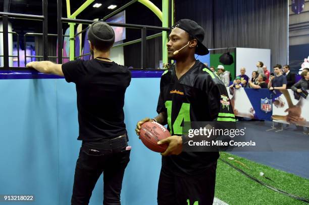 Player Stefon Diggs attends the Superstar Slime Showdown taping at Nickelodeon at the Super Bowl Experience on February 1, 2018 in Minneapolis,...