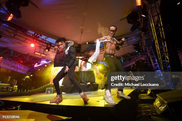 Rae Sremmurd performs on the Verizon Up Stage at Super Bowl LIVE presented by Verizon on February 1, 2018 in Minneapolis, Minnesota.