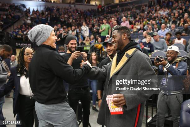 Clay Matthews of the Green Bay Packers and Antonio Brown of the Pittsburgh Steelers seen at the game on February 1, 2018 at Target Center in...