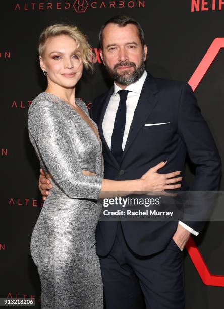 Actor Kristin Lehman and James Purefoy attend the World Premiere of the Netflix Original Series "Altered Carbon" on February 1, 2018 in Los Angeles,...