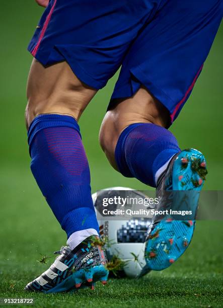 Lionel Messi of Barcelona in action during the Copa del Rey semi-final first leg match between FC Barcelona and Valencia CF at Camp Nou on February...