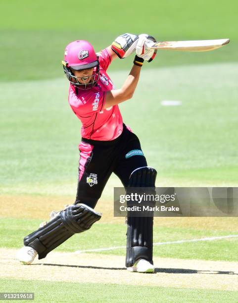 Ashleigh Gardner of the Sydney Sixers bats during the Women's Big Bash League match between the Adelaide Strikers and the Sydney Sixers at Adelaide...