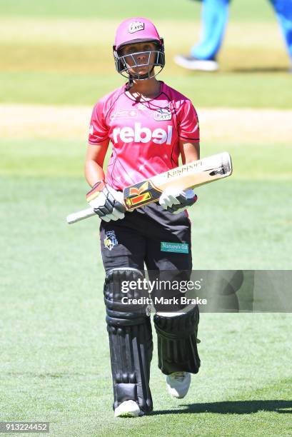 Ashleigh Gardner of the Sydney Sixers out during the Women's Big Bash League match between the Adelaide Strikers and the Sydney Sixers at Adelaide...