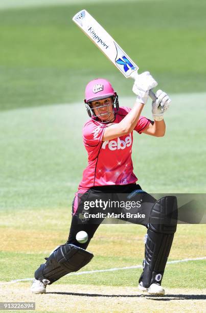 Sara McGlashan of the Sydney Sixers bats during the Women's Big Bash League match between the Adelaide Strikers and the Sydney Sixers at Adelaide...