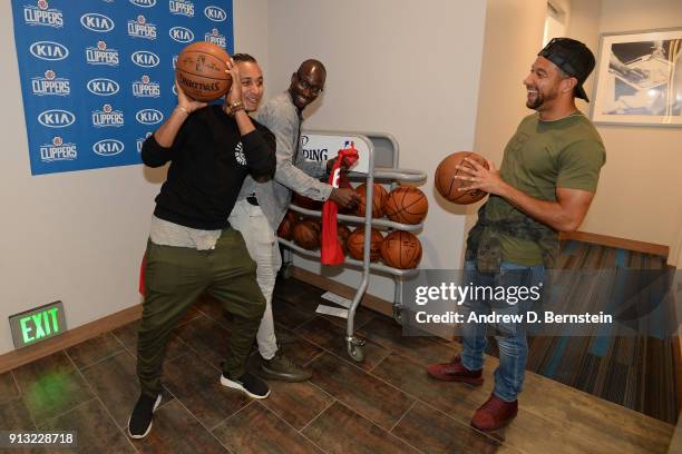 Soccer players Ike Opara, Juan Agudelo and Justin Morrow are seen before the game between the Boston Celtics and the LA Clippers on January 24, 2018...