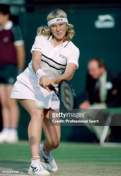 Andrea Jaeger of the USA in action during the Wimbledon Lawn Tennis Championships at the All England Lawn Tennis and Croquet Club, circa June, 1983...