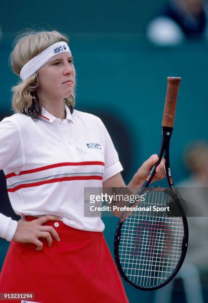 Andrea Jaeger of the USA reacts during the French Open Tennis Championships at the Stade Roland Garros circa May 1983 in Paris, France.