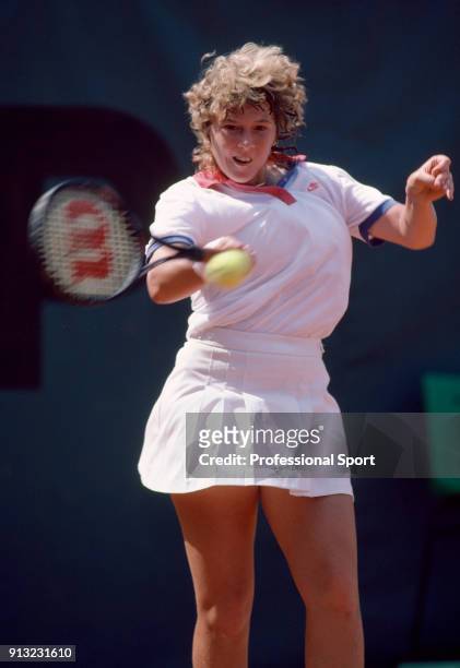 Andrea Jaeger of the USA in action during the French Open Tennis Championships at the Stade Roland Garros circa May 1985 in Paris, France.