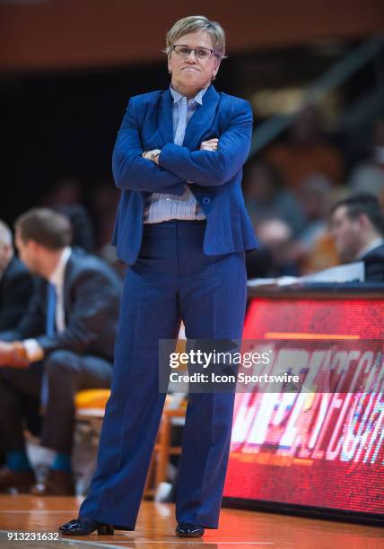 Tennessee Lady Volunteers head coach Holly Warlick coaching during a game between the Texas A&M Aggies and Tennessee Lady Volunteers on February 1 at...