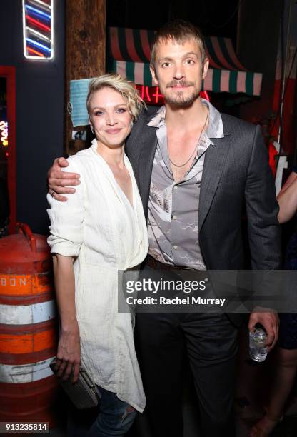 Kristin Lehman and Joel Kinnaman attend the World Premiere of the Netflix Original Series "Altered Carbon" on February 1, 2018 in Los Angeles,...