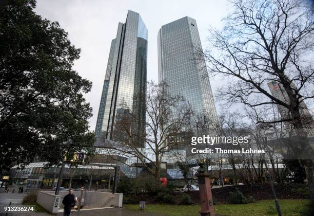 The twin towers of the corporate headquarters of German bank Deutsche Bank stand on February 1, 2018 in Frankfurt, Germany. Deutsche Bank will...